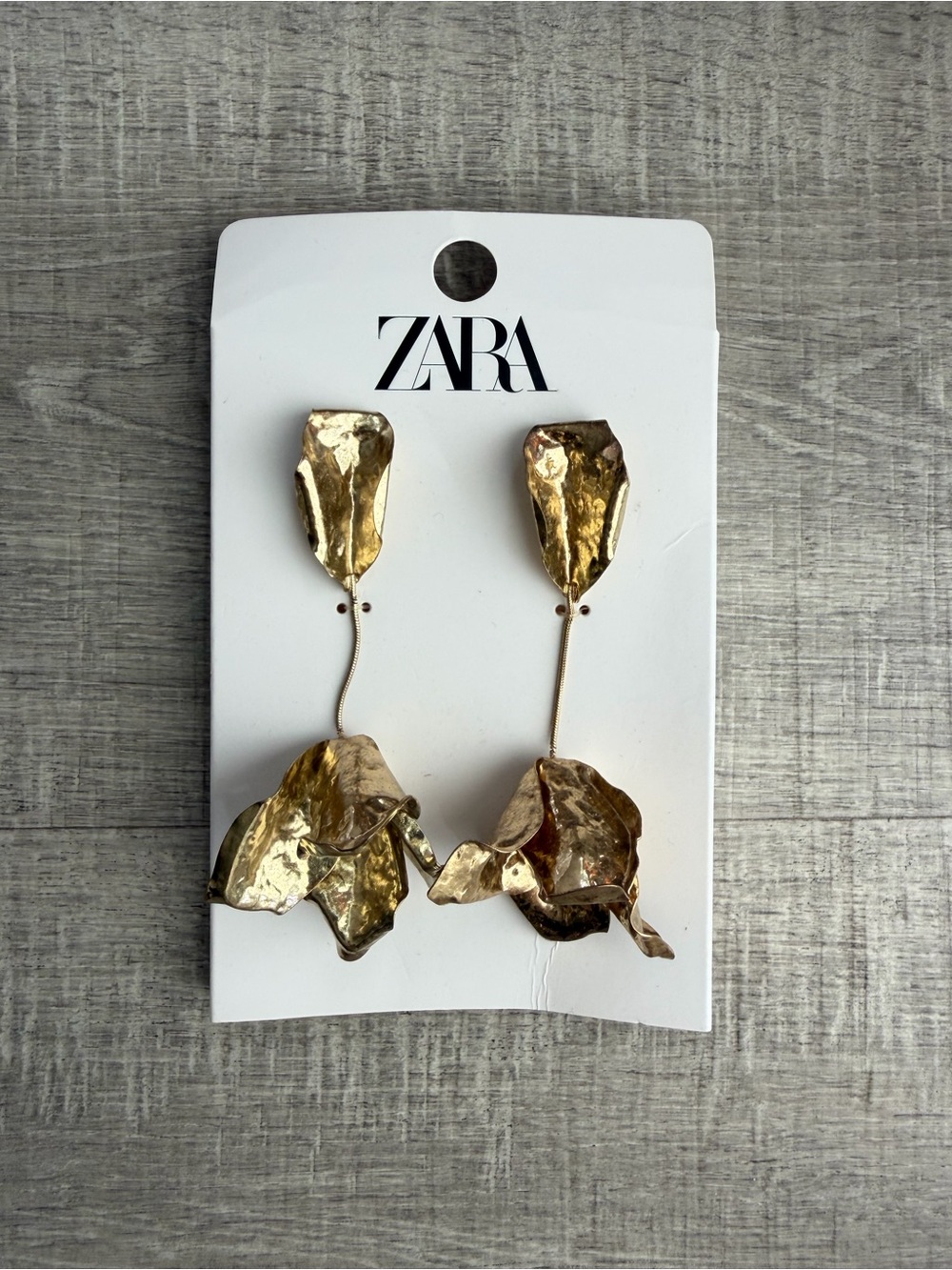 ZARA Gold Textured Floral Drop Earrings